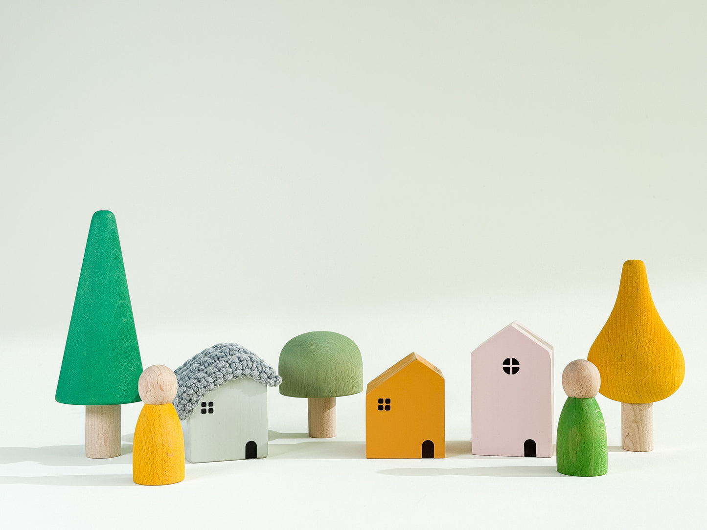 Wooden Forest Village Set - Green and Yellow