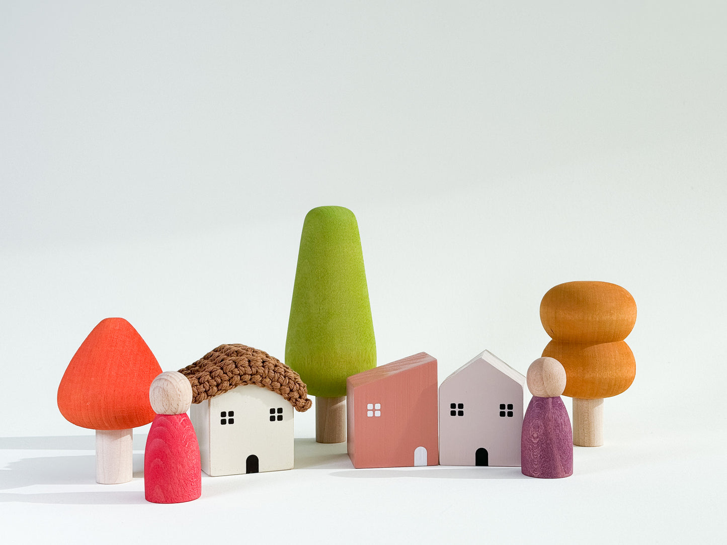 Wooden Forest Village Set - Purple and Red