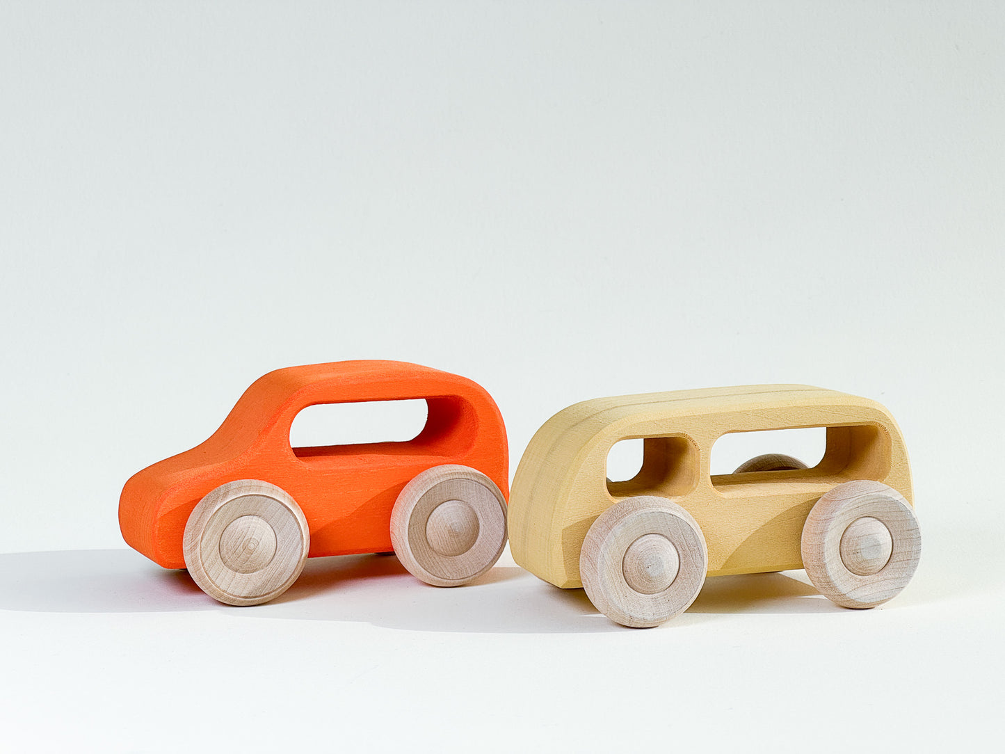 Set of Yellow and Orange Wooden Cars