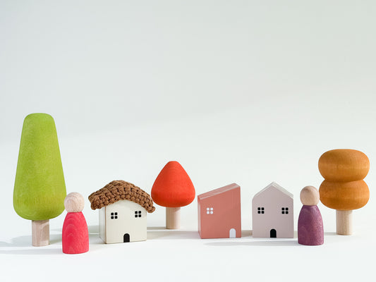 Wooden Forest Village Set - Purple and Red
