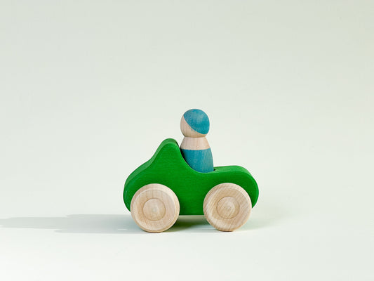 Green Wooden Car with Person