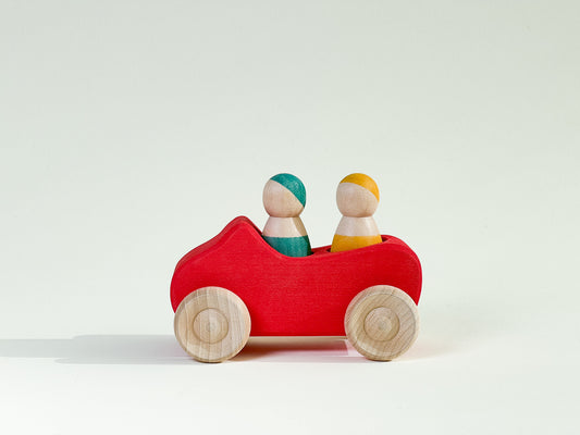 Red Wooden Car with 2 Persons