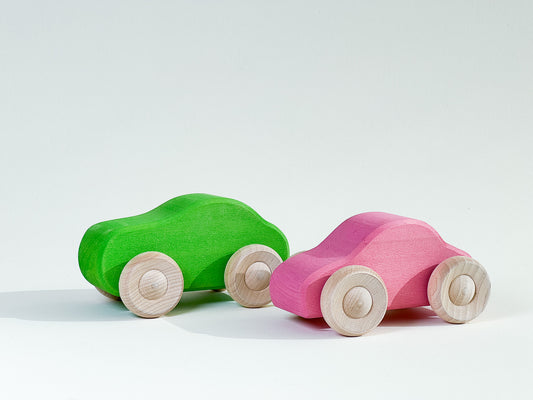 Set of Pink and Green Wooden Cars