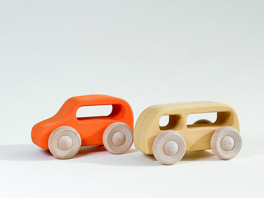 Set of Yellow and Orange Wooden Cars