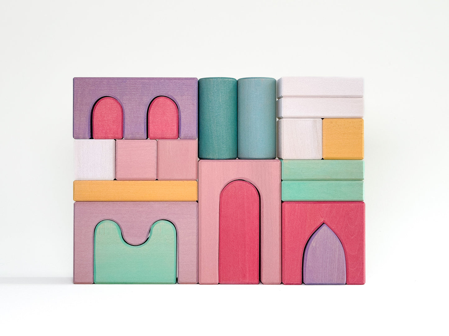 Pink Wooden Building Blocks Set