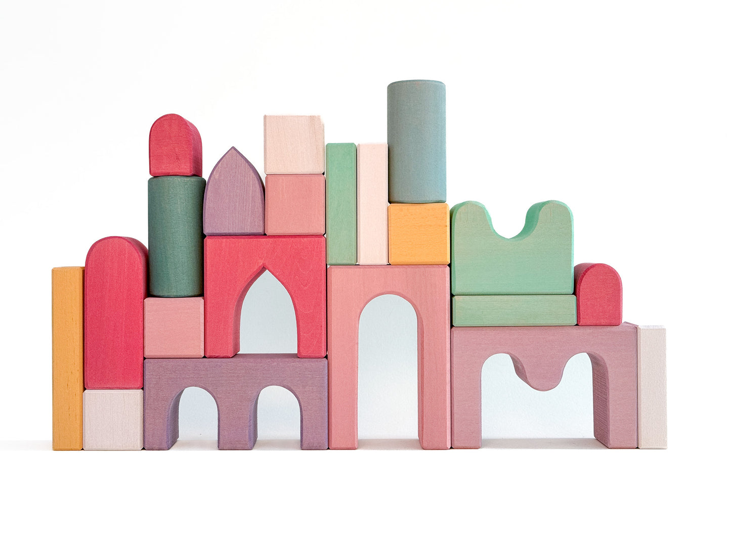 Pink Wooden Building Blocks Set