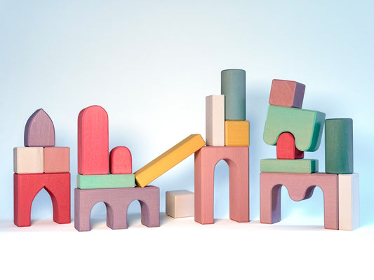 Pink Wooden Building Blocks Set
