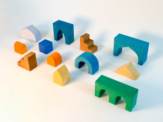Blue Wooden Building Blocks Set
