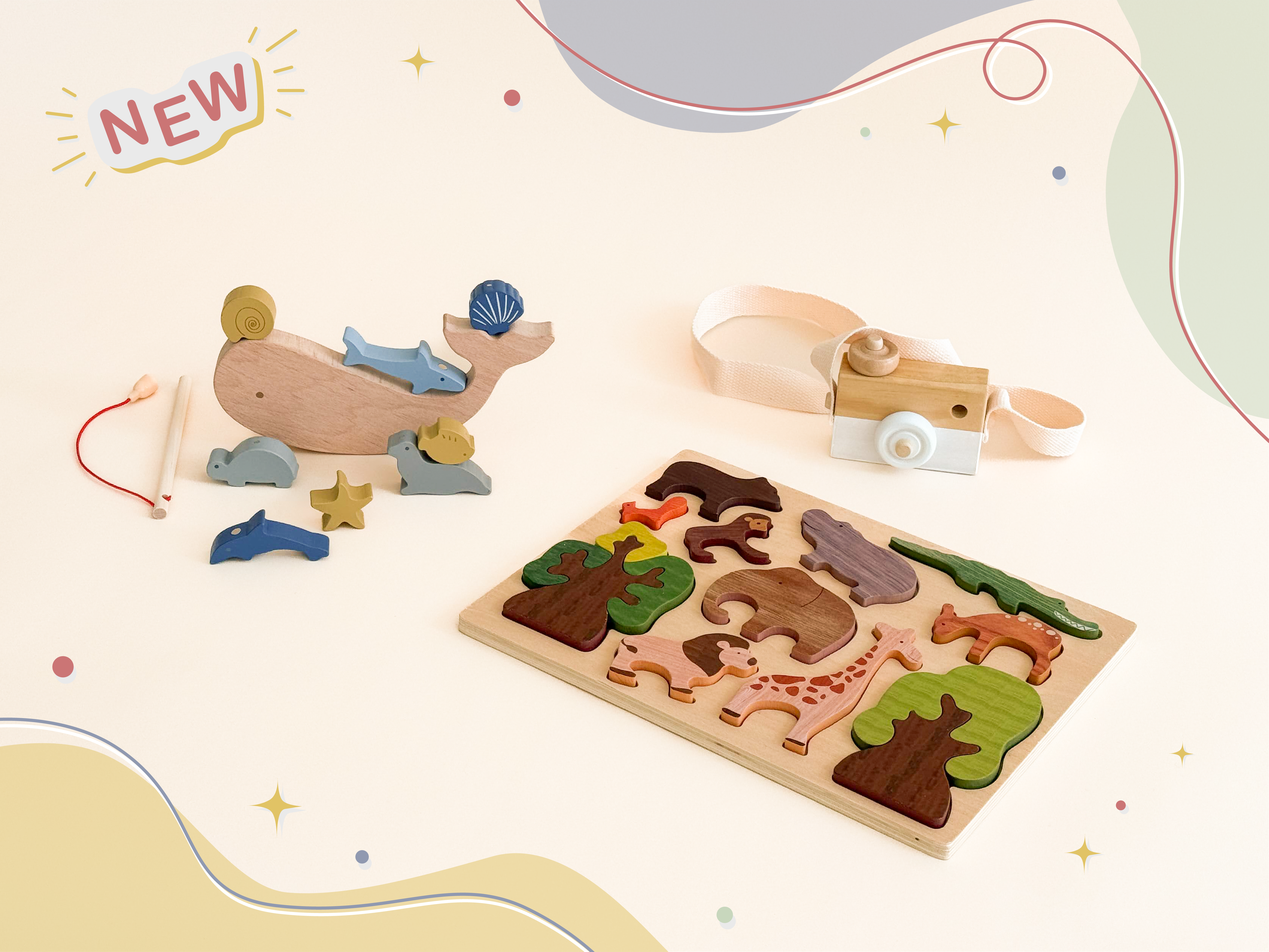 Montessori play kit with wooden blocks for 12 months+